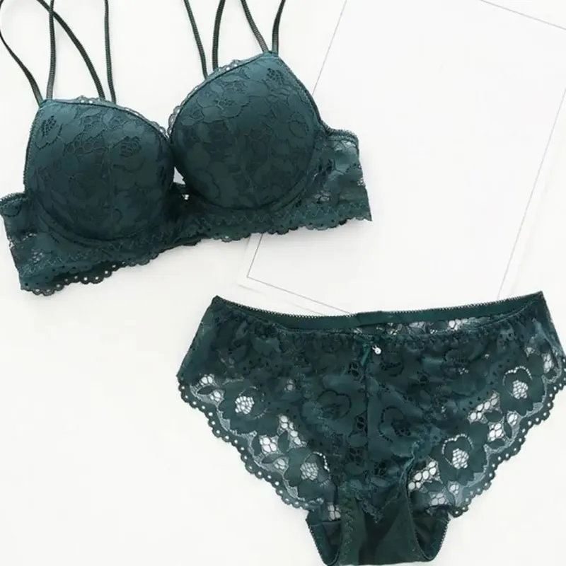 Sweet Mesh Lace Flower Bra Low Waist Bowknot Push Up Bra Women Lingerie Non Slip Bra Panties Set Beach — image 4