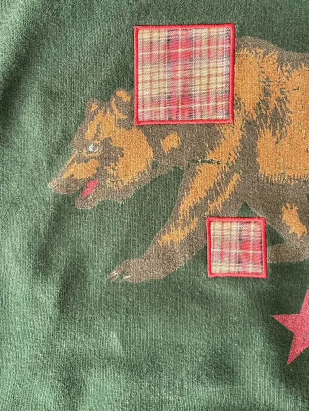 Vintage Bear Print Hoodie Men Retro Green Plaid Patch Pullover Hooded Sweatshirt Casual Streetwear Long Sleeve Women Hoodies Top — image 4