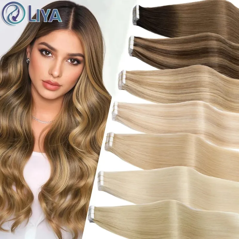Highlight #4/27 Straight Tape In Hair Extensions 100% Human Hair Skin Weft Invisiable Tape In Human Hair Extensions 20/40/60pcs — image 1