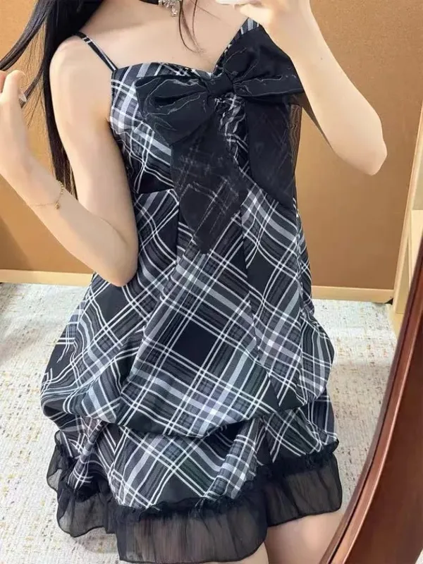 2025 Japanse Vintage Stijl Band Jurk Vrouwen Koreaanse Mode Zwart Kant Cami Jurken Zomer Zoete Patchwork Nieuwe Een Stuk Jurk — image 2
