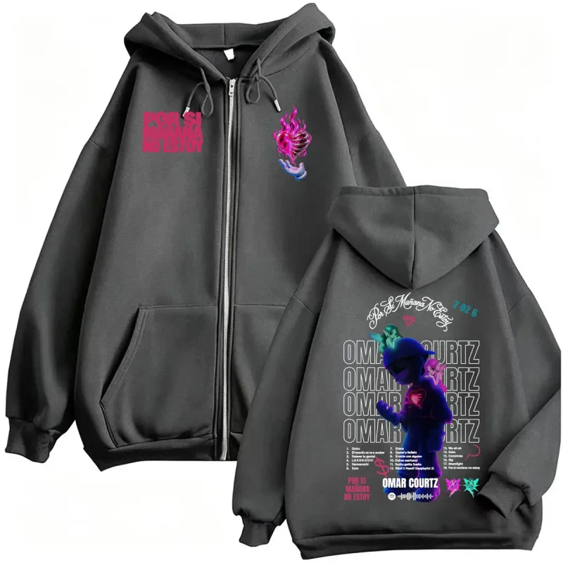 Omar Courtz Por Si Manana No Estoy 2026 Tour Zip Up Hoodies Men's Casual Fleece Sweatshirt Jacket Coats Bodywarmer Zipper Hooded — image 3