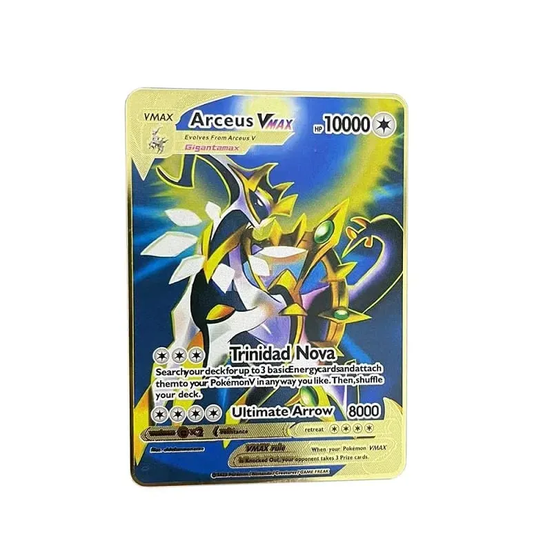 Fajna nowa metalowa karta Pokemon 10000 punktów Arceus Charizard Super karta angielski Mewtwo Lucario Greninja Lillie karty Anime — image 29