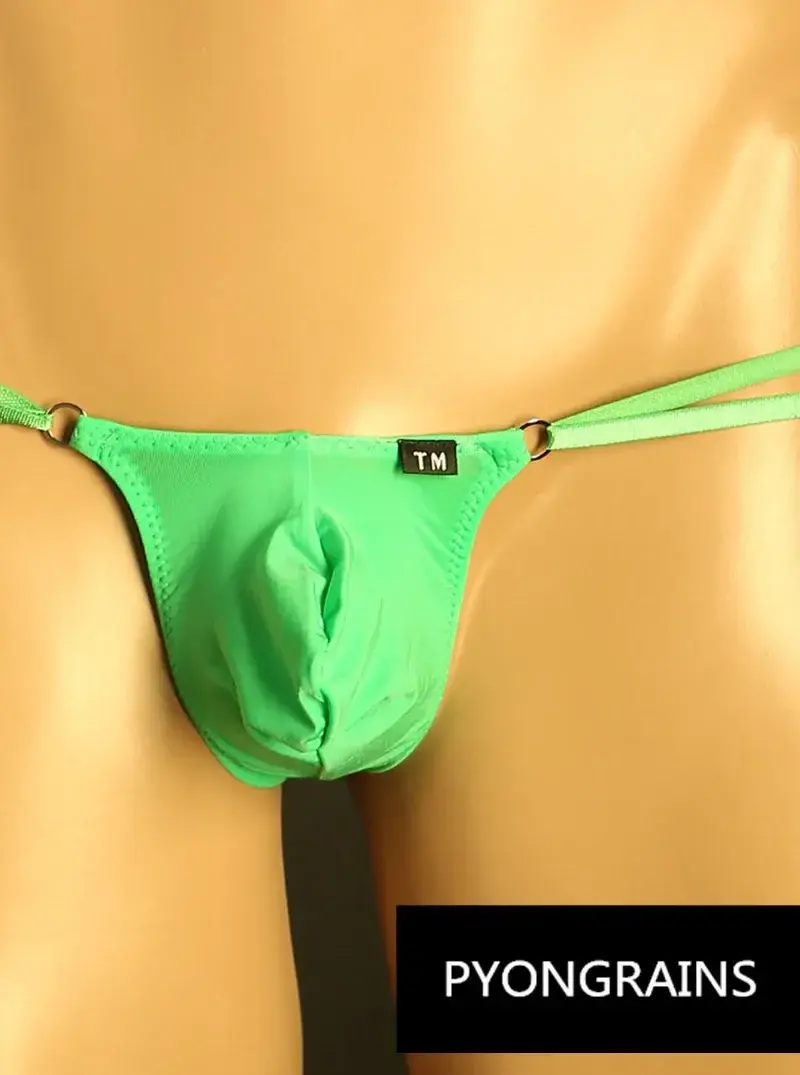 Lelaki Cincin O Logam Boleh Laras Dua Tali Nipis Bikini Seluar Rendah Naik Sutera Ais Sutera 3D U Convex Pouch Seluar Dalam Lelaki Seksi — image 2