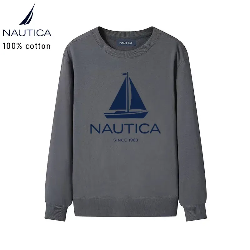 Nautica American classic sailing yacht logo printed men's and women's high-quality pure cotton loose-fitting men's sweatshirt — image 3