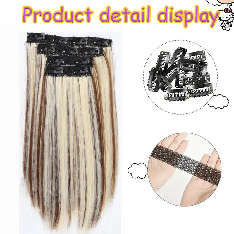 14inch Synthetic Wig Four-Piece Straight Hair Extension Wig BB Clip Style Suitable For Women Christmas New Year Carnival Music — image 3