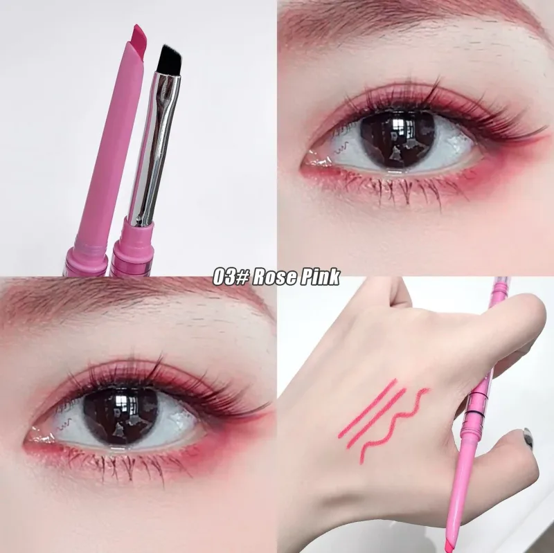 Double-headed Natural Black Eyeliner Gel na may Brush Smudge-Proof Waterproof Creamy Smooth Rose Pink para sa Brows at Under Eye Makeup