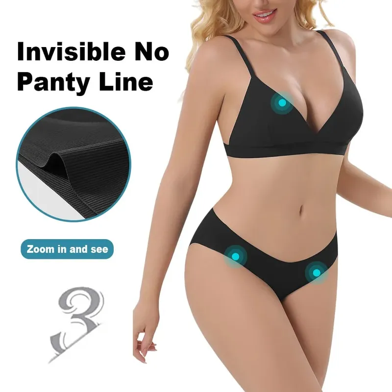 Women's Seamless Rimless Bra Ribbed Triangle Cup Underwear Briefs Set Underwear Women Set Sexy Lingerie