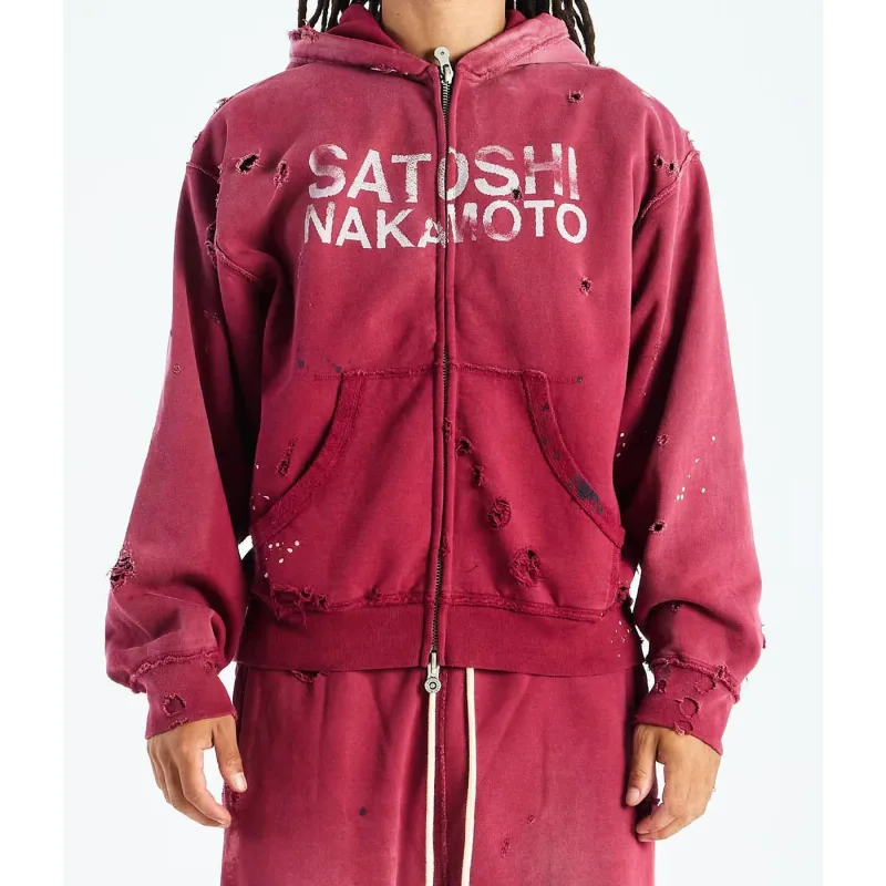 High Street Washed Retro Distressed Ink Splatter Zipper Hooded Hoodie for Men and Women Cardigan Terry Baggy Sweatshirts — image 3