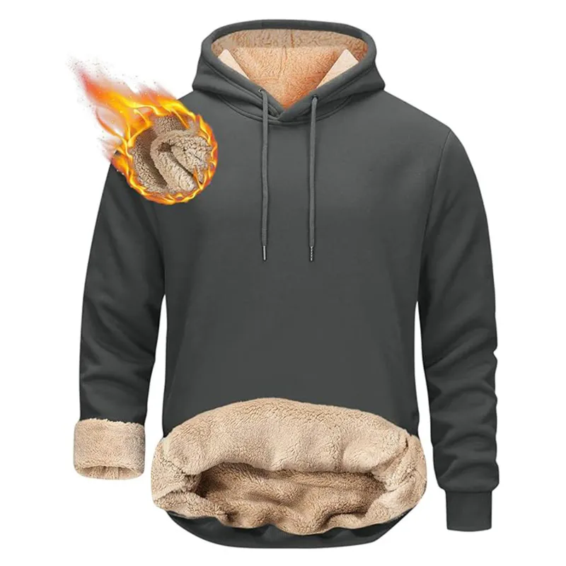 Winter Men's Warm Hoodies Sports Thick Sweatshirts Windproof Thermal Casual Solid Color Loose Long Sleeve Pullover Streetwear — image 8