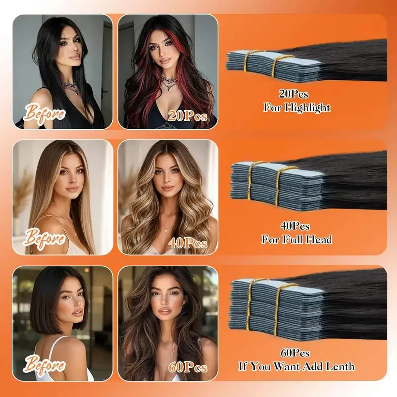 Tape in Hair Extensions Human Hair 20pcs 50g Remy Hair Extensions Straight Tape Extensions Human Hair Natural Black — image 5