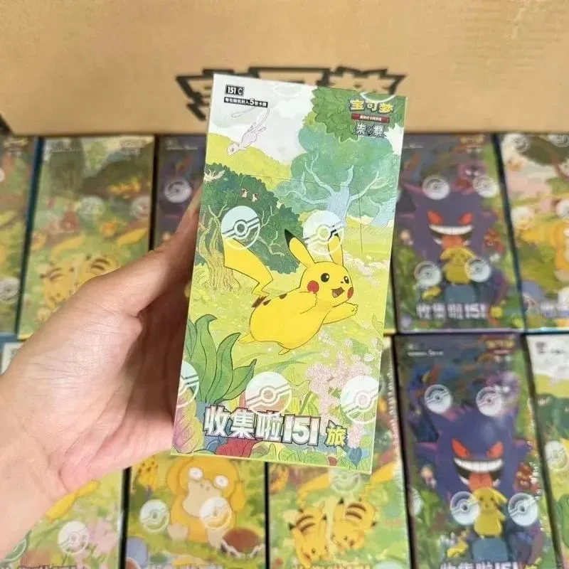 재고 있음 포켓몬 카드 수집 151 슬림 지방 부스터 박스 간체 중국어 Ptcg 카드 컬렉션 크리스마스 장난감 선물