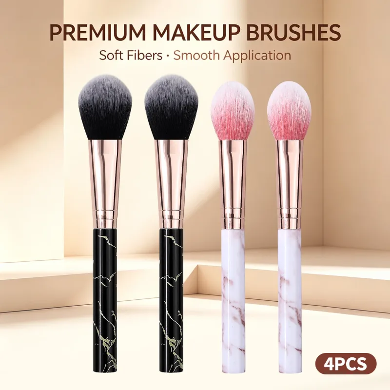 4PCS Makeup Brushes Set for Loose Powder Setting Powder Blush&Highlight Smooth Application Cosmetic Tools for Makeup Beginners