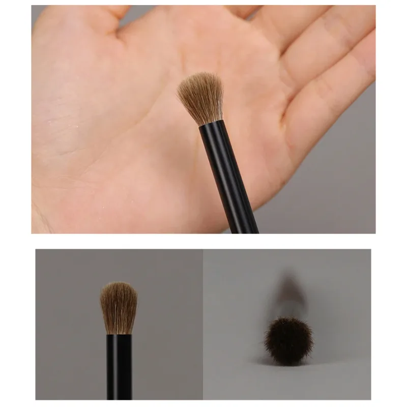 T127 Berus Makeup Buatan Tangan Profesional Bulu Kambing Semulajadi Hidung Pembayang Mata Berus Pengadunan Berus Mekap Pemegang Kayu Eboni Pendek — image 3