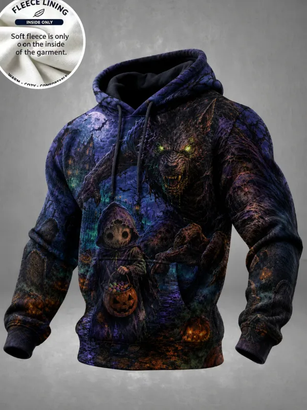 3D Print Halloween Fleece Hoodie Monster Pumpkin Kid Haunted House Full Print Pullover Long Sleeve Kangaroo Pocket Sweatshirt — image 14