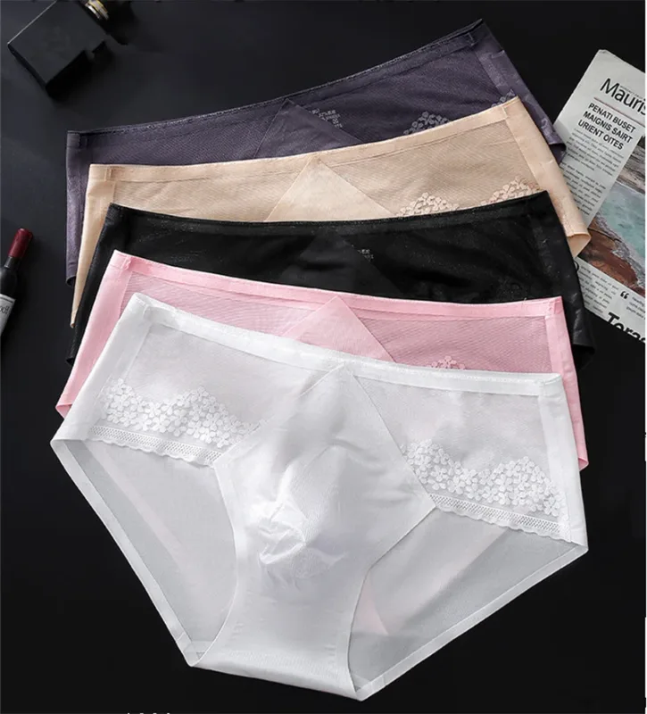 Thin men's underwear ice silk cuecas masculino 3D punching sexys tøy men cueca die splicing without trace calzoncillos hombre — image 3