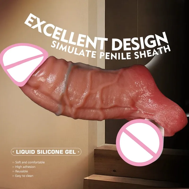 Men Sex Toys Reusable Realistic Stretchable Silicone Penis Ring Cock Ring Delay Ejaculation Semen Lock Ring Sex Toys for Men Penis Sleeve Soft Penis Dildo Locking Ring And Realistic Texture Sheath Cock Ring Penis Suitable For Men Couples Se — image 4