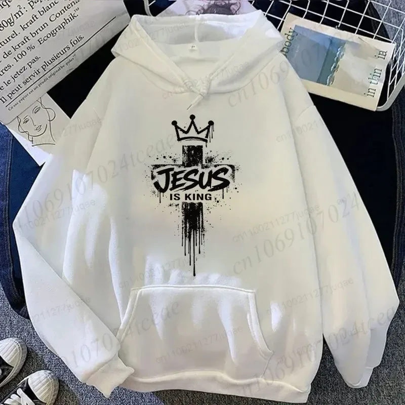 Jesus Is King Graphic Hoodies for Men Cross Crown Print Sweatshirts Christian Faith Casual Tracksuits Religious Street Tops Gift — image 8