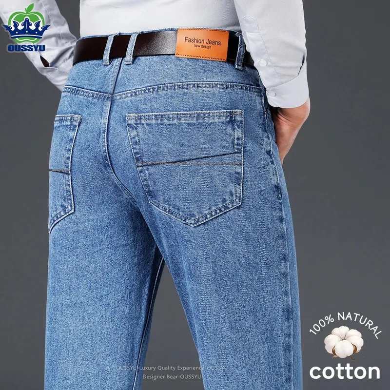 Luxury Quality Autumn Winter 100%Cotton Men's Jeans Business Denim Pants Straight High Waist Father Trouser Male Plus Size 40 42 — image 5