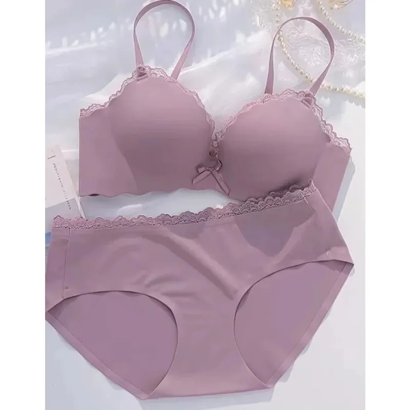 AA Cup Padded Push‑up Bra Panty Set Wireless Seamless One‑piece Lingerie Suit for Small Flat Chest Soft Daily Casual Underwear