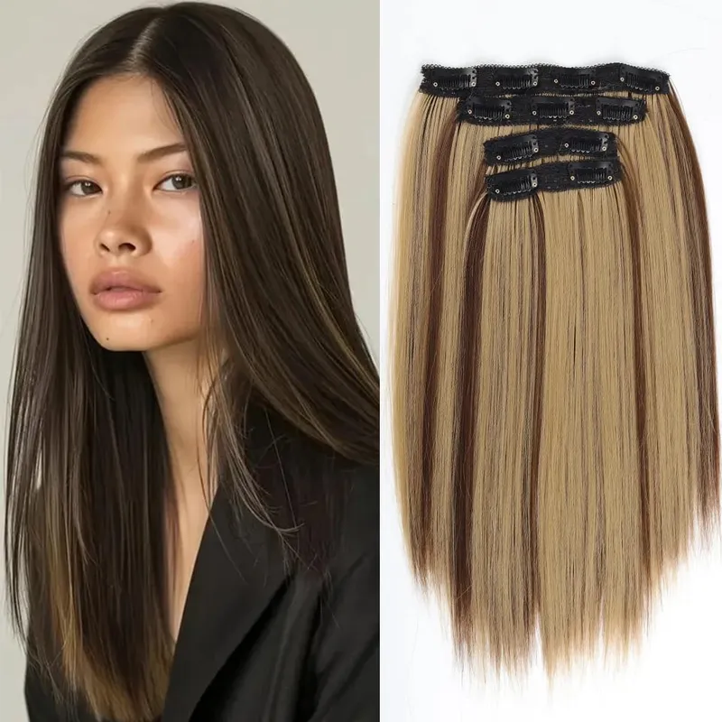 14inch Synthetic Wig Four-Piece Straight Hair Extension Wig BB Clip Style Suitable For Women Christmas New Year Carnival Music — image 11