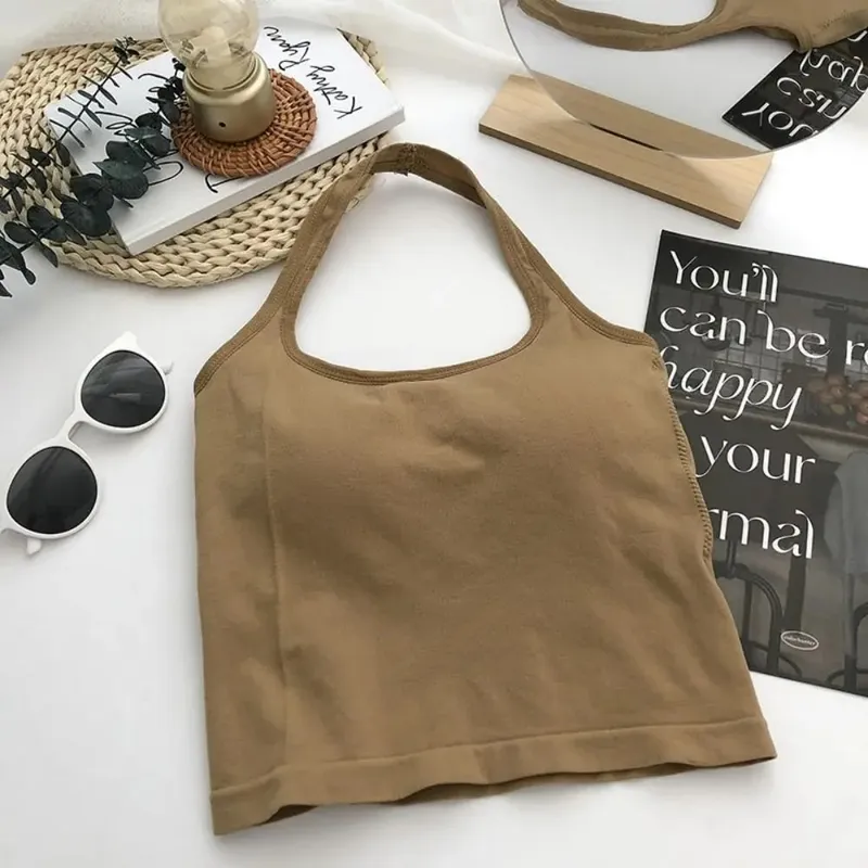 Yeni Poliamid Halter Tank Top Asılı Boyun Yelek Kolsuz Üst Askı Kolsuz Kolsuz Halter Üst Kadın — image 11