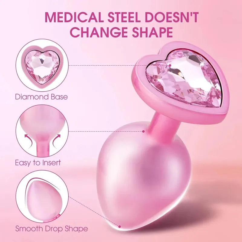 3 Sizes Crystal Diamond Heart Base Metal Anal Plug Beginner Butt Plug Masturbation Stimulator Sex Massager Adult Sex Toys — image 2