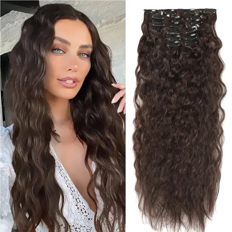 Alana 28 بوصة الاصطناعية طويلة مجعد الماء كليب في وصلات شعر غريب مجعد كليب في الشعر مقاومة للحرارة الألياف العضوية — image 11