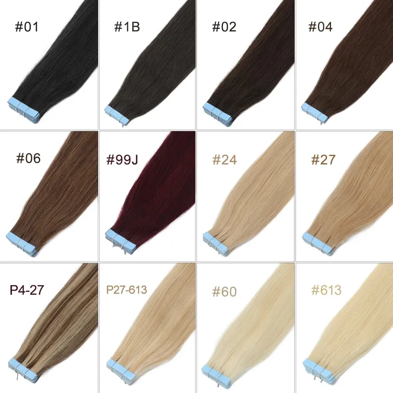Tape in Hair Extensions Human Hair Blonde Seamless Tape Hair Extensions 4x0.8cm Skin Weft PU Tape On Hair 20PCS 12"-20"