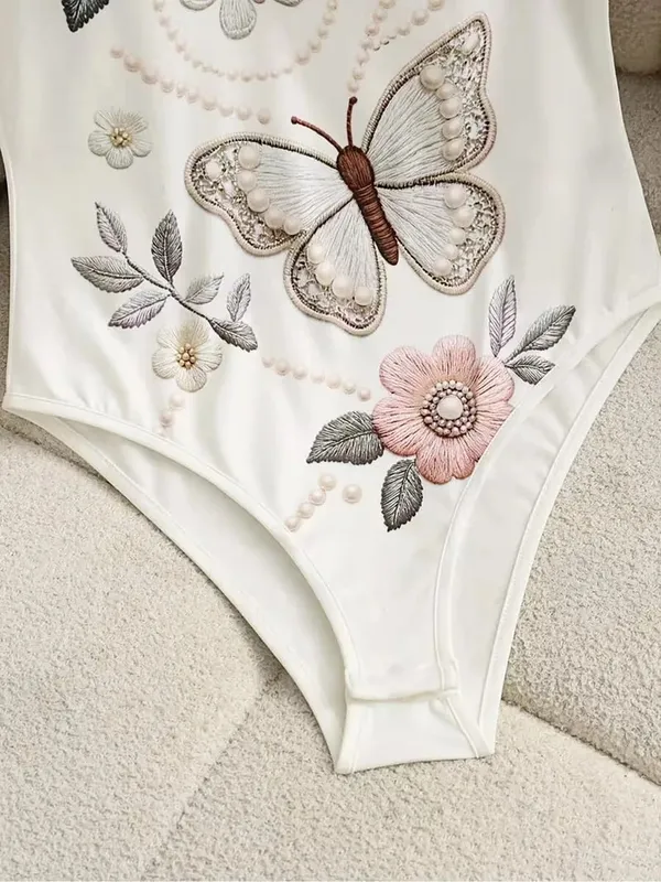 Elegant Butterfly Floral Embroidery Bodysuit Women Spaghetti Strap Slim High‑Cut One‑Piece Bodycon Jumpsuit — image 6