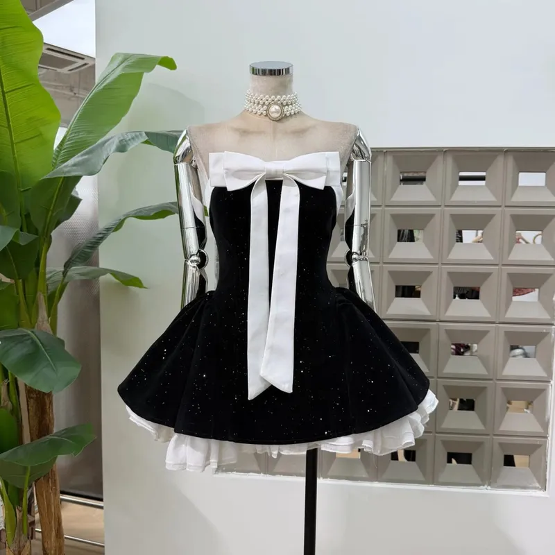 Babaeng Sexy Strapless Backless Polka Dot Bow A Line Dress Party Birthday Evening Ball Gowns Nightclub Show Wear Fashion Vestido — image 6