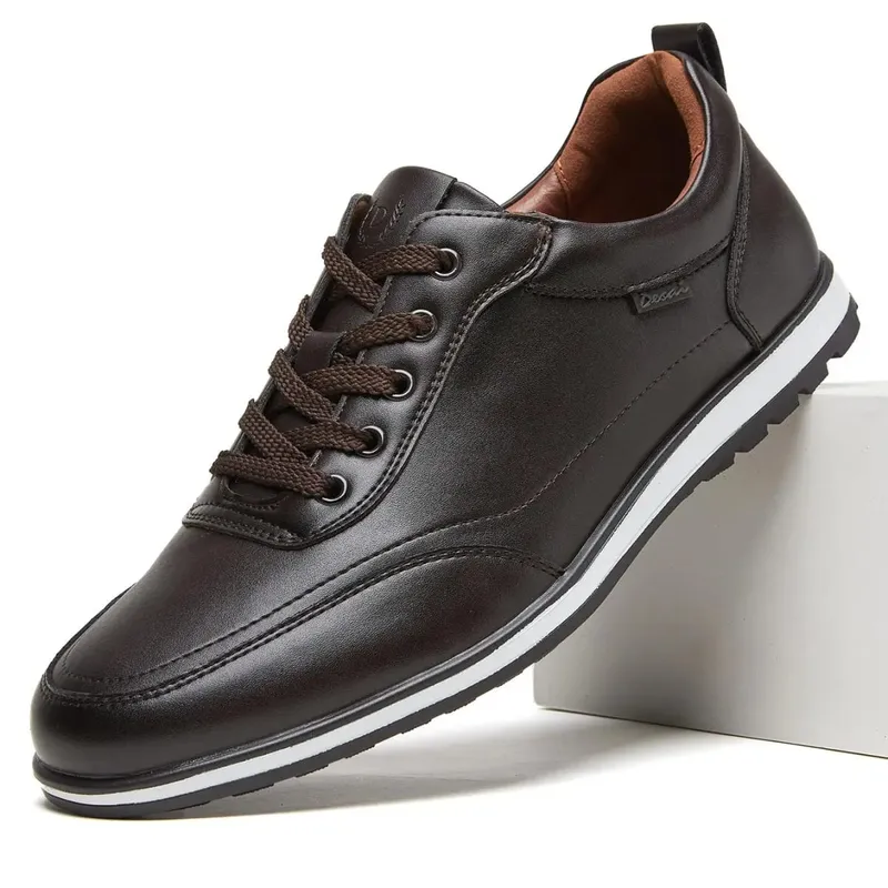 Desai Men's 2026 Autumn PU Leather Running Shoes Lace-up Non-slip Thick Sole Lightweight Walking Men's Sneakers And Casual Shoes — image 3