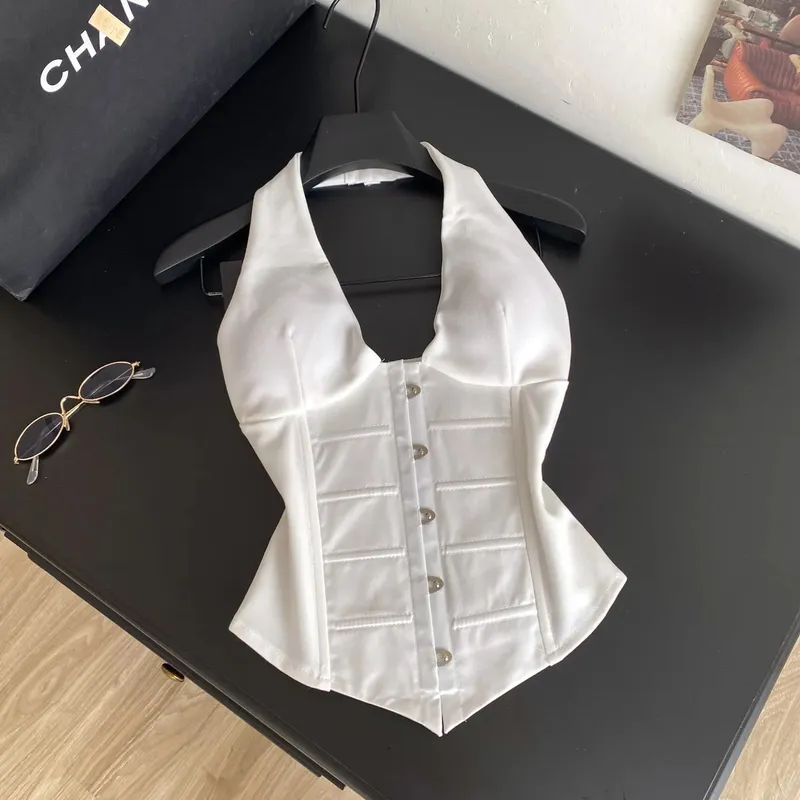 Halter Vintage Pleated Tank Top Korean Fashion Corset Bustier Summer Hotsweet Women Y2k Crop Top Camis