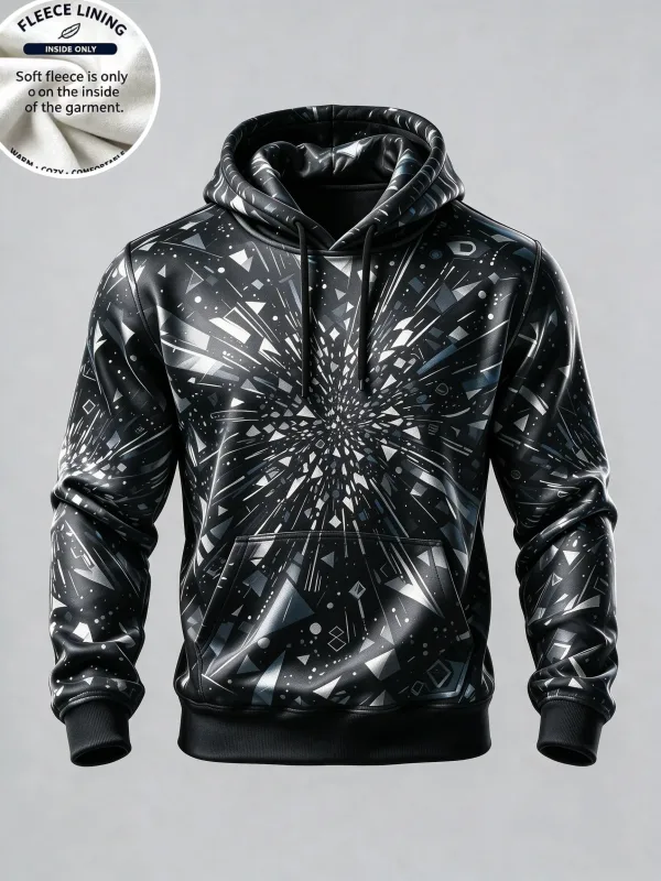 3D Print Fleece Hoodie Black Silver Burst Geometric Radial Pullover Long Sleeve Kangaroo Pocket Casual Sweatshirt — image 11