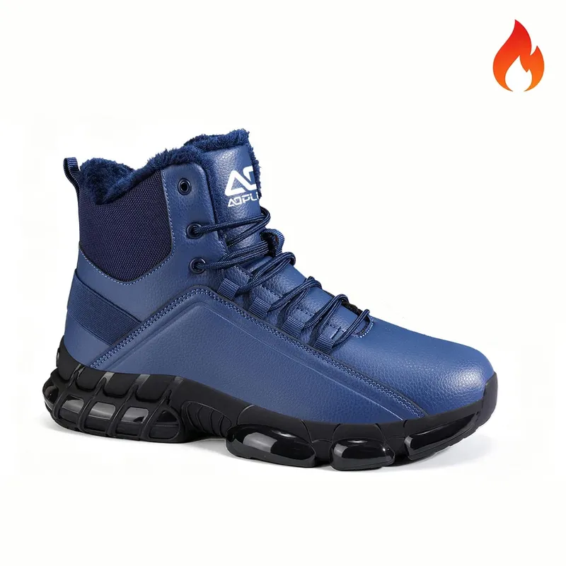 Men Autumn Winter High‑Top Fleece‑Lined Snow Boots Warm Casual Sneakers Non‑Slip Outsole for Hiking Outdoor Snow‑Day Activities