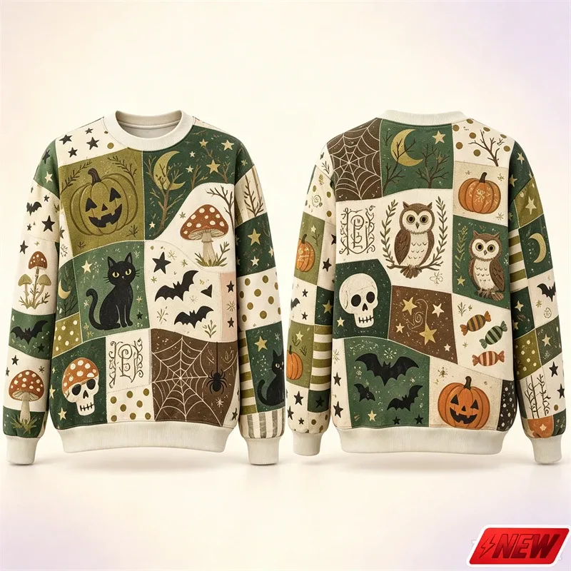 Halloween Splicing Patterns Sweatshirt Men 3D Print Pumpkin Cat Long Sleeve Pullover Hoodie Quick Dry Holiday Costume Top Unisex — image 4