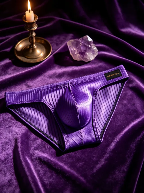 Mens Briefs Vertical Stripe Shiny Fabric U Convex Pouch Low Waist Elastic Waistband Breathable Male Underwear DP922