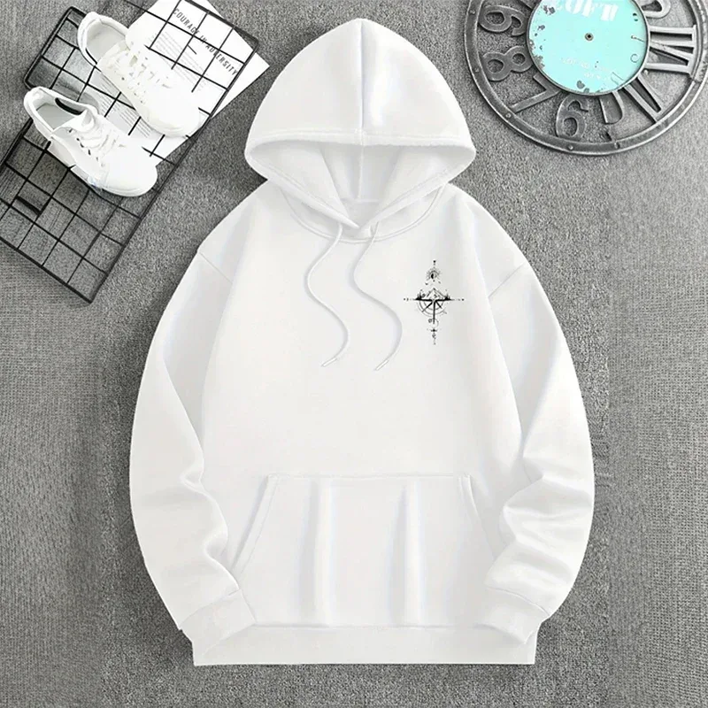 Vintage Compass Print Hoodies for Men High Quality Hooded Long Sleeve Pullover All Season Daily Casual Sports Tops Men's Clothes — image 2