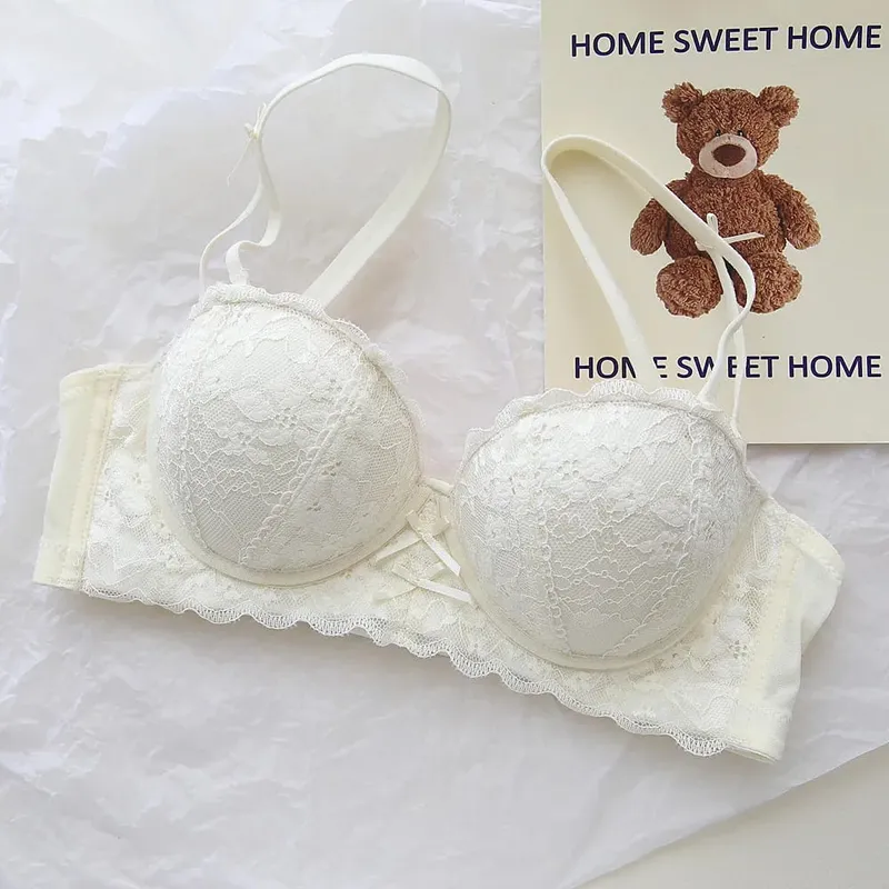 French Lace Women Bra Set Wire Free Push Up Lingerie Set Small Bust Lift Enhance Brassiere And Panty Underwear 32‑38