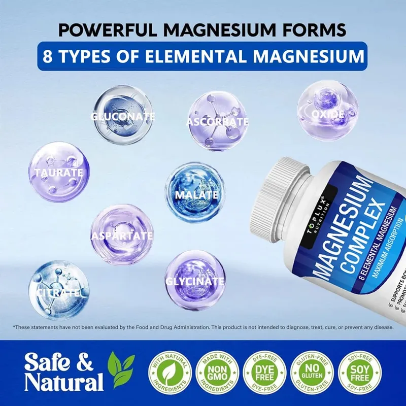 Complexe de magnésium 1000 mg 8 supplément de magnésium élémentaire avec glycinate citrate oxyde aspartate orotate malate taurate haute abs — image 6