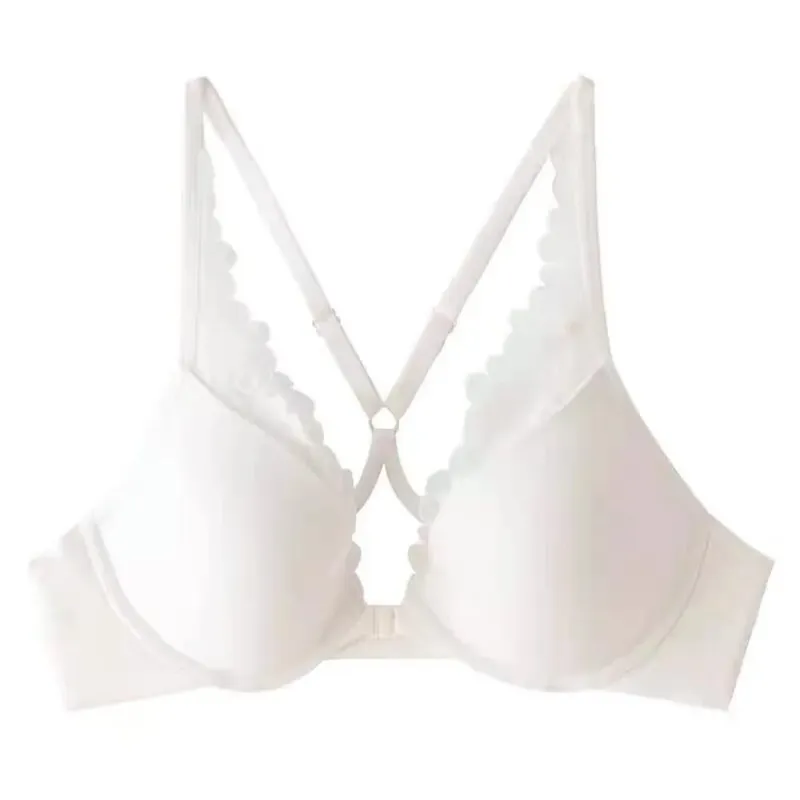 Seamless Front Buckle Halter Bra Soft Underwire Thin Summer Push Up Small Bust Minimizer Big Chest Sexy Back Lingerie 32-38 Set — image 7