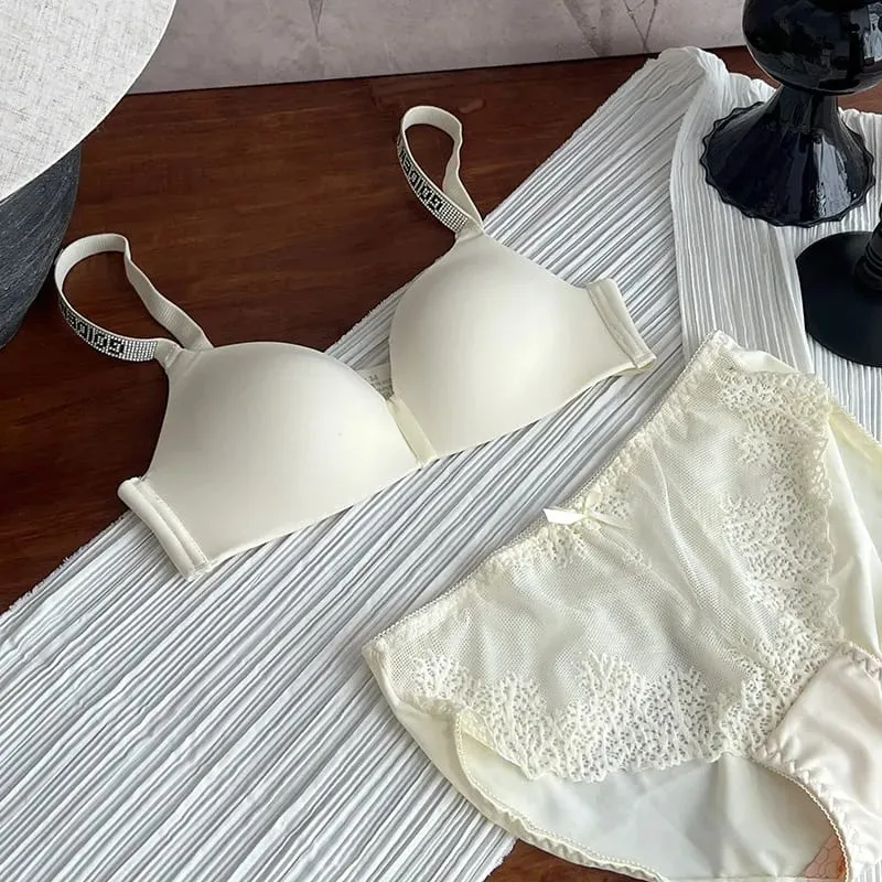 セクシーな Fashion Women Triangle Cup Bralette 32‑38 Thin Seamless Push Up Anti Sag Rhinestone Letter Strap Beautiful Back Lingerie — image 10