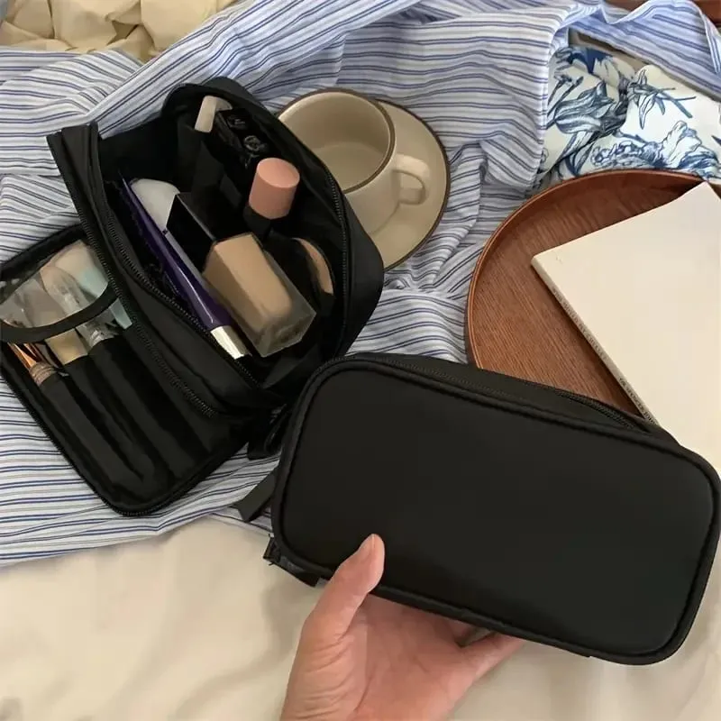 Makeupbørster med stor kapacitet Opbevaringspose med dobbelt lynlås Comestic Tools Organizer Vidåben lodret fritstående børsteholder — image 1