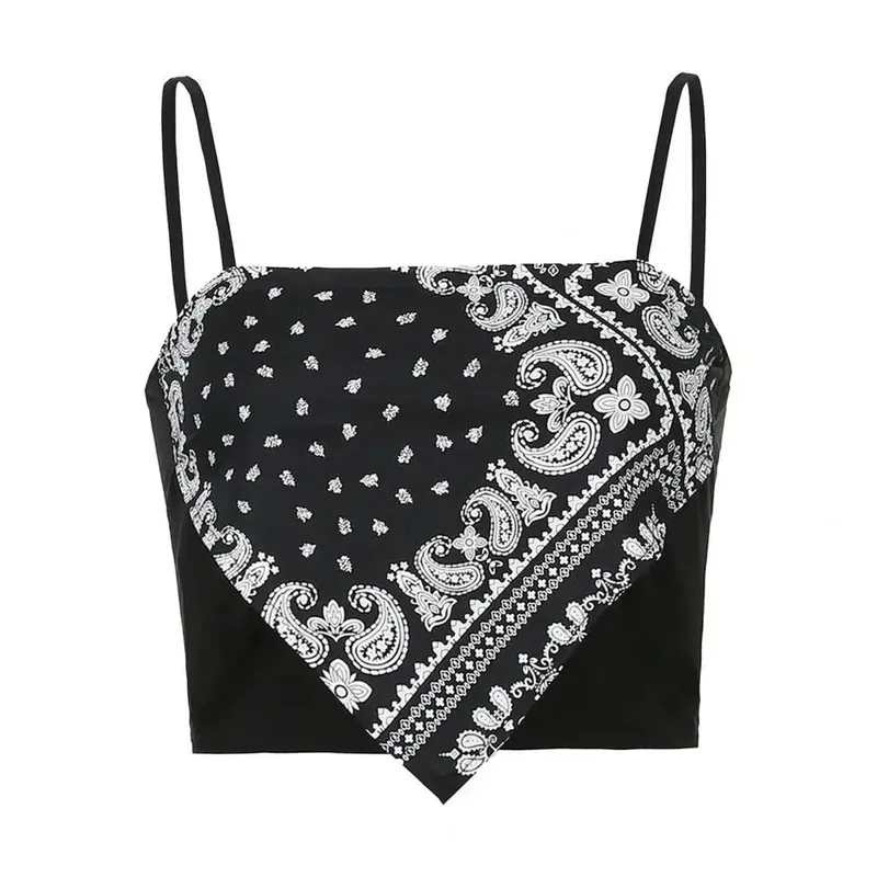 สปาเก็ตตี้สายคล้องคอเซ็กซี่Backless Camisoleพิมพ์เสื้อฤดูร้อนElegant Partyผู้หญิงCamisเกาหลีสไตล์เซ็กซี่สั้นTop