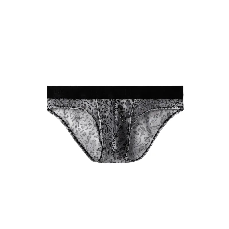 Men's Separate Dual Pouch Briefs Summer Ice Silk Seemless Sheer Panties Breathable Mesh Leopard Print Travel Quick-dry Underwear