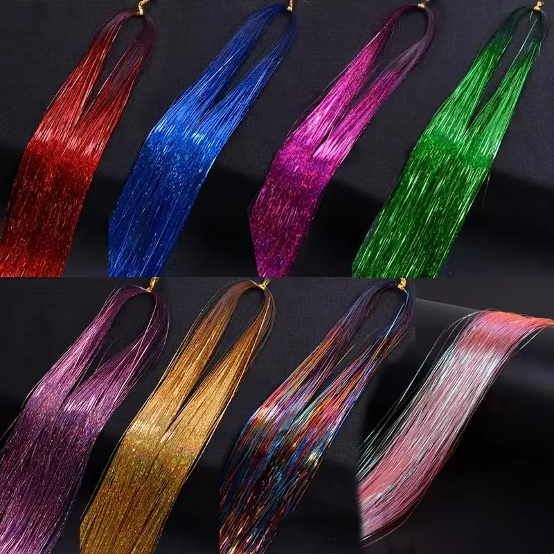 38Inch Tinsel Hair Extensions 6Pcs Sparkling Glitter Hair Synthetic Shiny Hair Accessories for Women Girls Party Cosplay — image 4