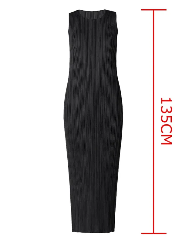 Miyake Plissee Frauen Kleid Sommer Ärmellose Lange Klassische Koreanische Mode Lässig Elegante Weibliche Lce Wasser Blau Strand Kleid TP5045 — image 8
