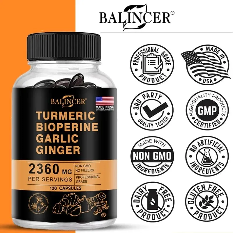 Tambahan Halia Kunyit dengan Piperine 2360 Mg dengan Bawang Putih Keselesaan Penghadaman & Kekebalan Nutrisi Tambahan Kalsium Bebas Gluten — image 6