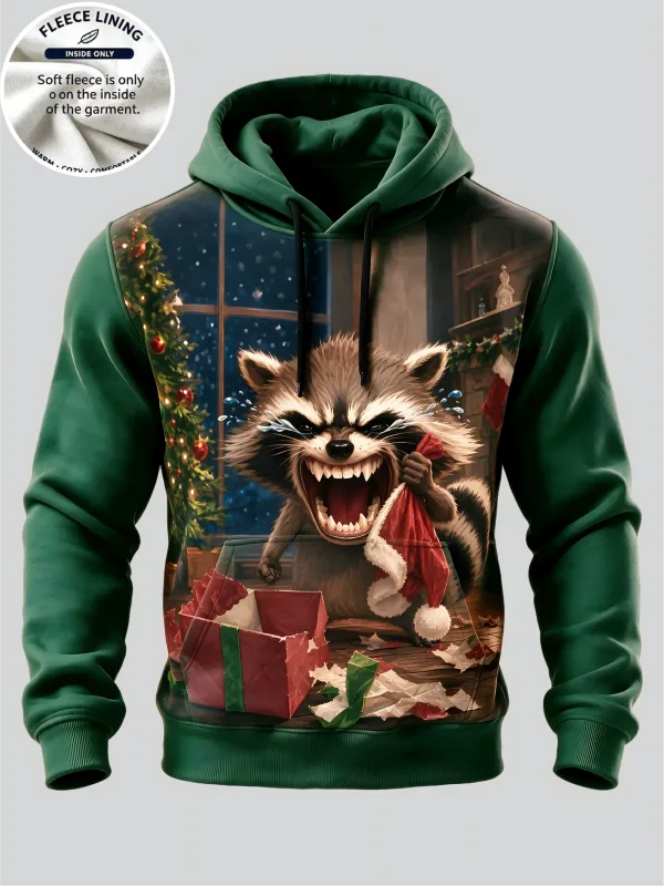 3D Print Christmas Fleece Hoodie Vintage Santa Pointing Figure Pullover Long Sleeve Kangaroo Pocket Xmas Holiday Sweatshirt — image 4