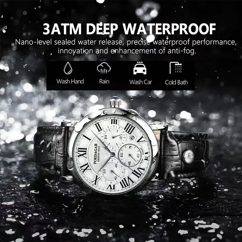 Luxury Quartz Men Wristwatch Chronograph Date Business Male Watch Waterproof Leather Fashion Men's Watches Reloj Hombre — image 3