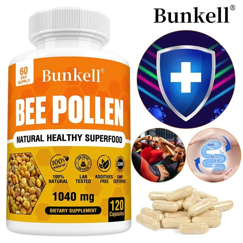 Bee Pollen Supplement 100% Natural Raw Bee Pollen Vegetarian Capsules Probiotic Superfood Digestion Immune Support & Energy — image 1